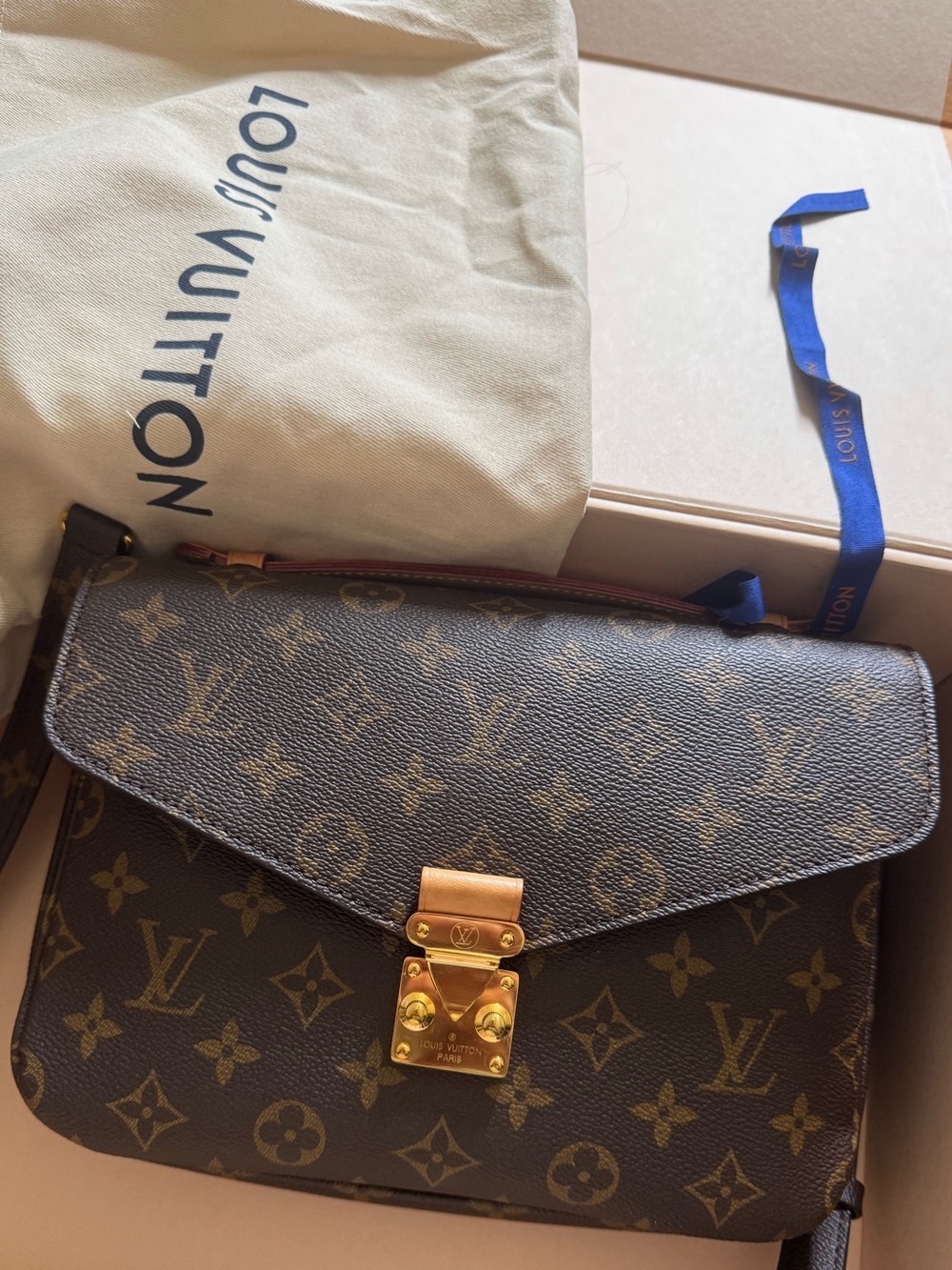 Louis Vuitton Monogram Canvas Shoulder Bag with Gold Hardware